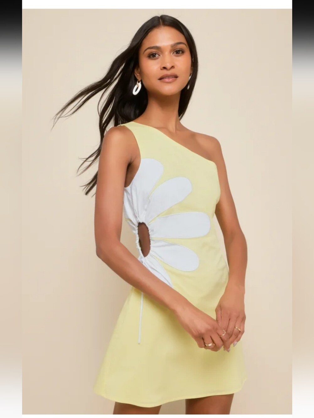 Lulus Yellow One-Shoulder Cutout Flower Mini Dress Size XL NWOT #3G